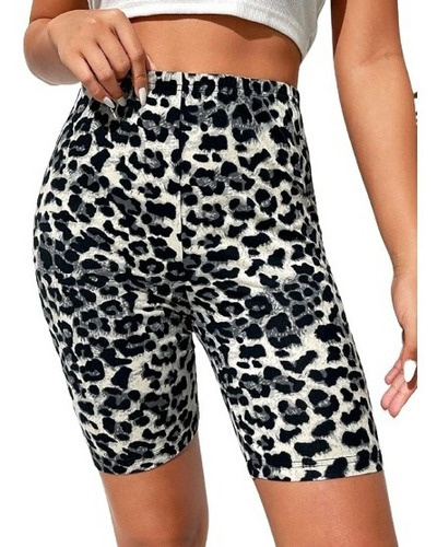 Biker Shorts Animal Print Leopardo Blanco, Negro Y Gris