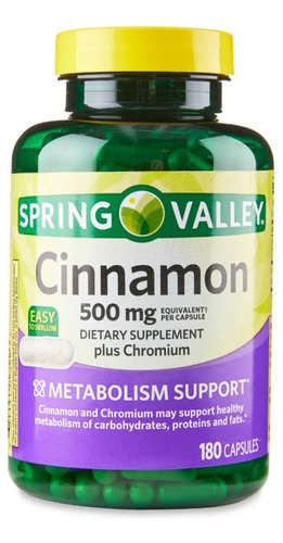 Spring Valley Cinnamon 500mg Antioxidantes 180 Cápsulas 