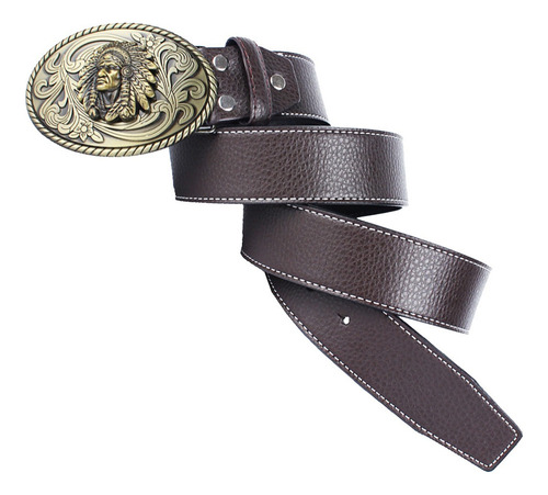 Cinturón De Piel Con Hebilla Ovalado Vintage Estilo Vaqu [u]