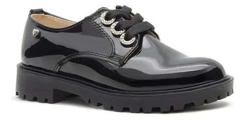 Zapato Escolar Oxford Negro Charol A3017 Ni a Juvenil 18 23