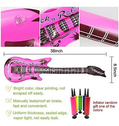 Guitarra de rock inflable color rosa fluorescente 