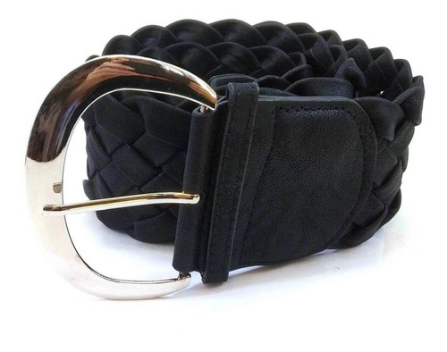 Cinturon Ancho Faja Corset Eco Cuero Pu Trenzado Negro Suela
