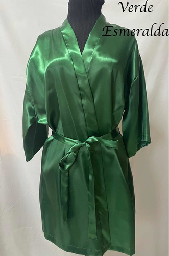 Batas De Satin Tipo Kimono Color Verde Esmeralda