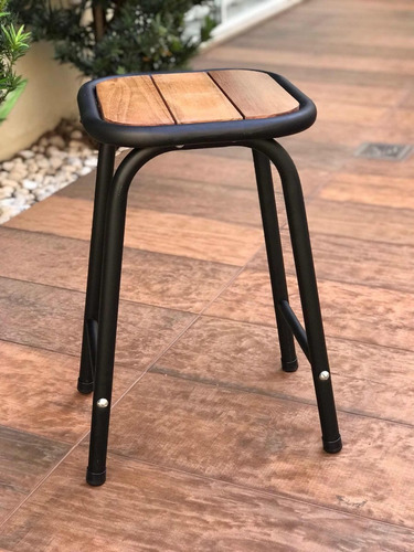 Kit 2 Banquinhos De Aço E Madeira Preto Altura 46 Cm