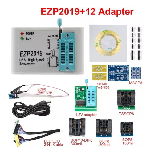 Programador Usb Spi Eeprom, Flash Bios Ezp2019 +12 Adaptador
