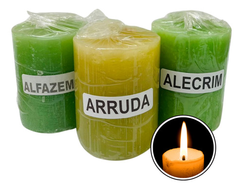 Kit 3 Velas Relaxante Aromáticas Alfazema, Arruda E Alecrim
