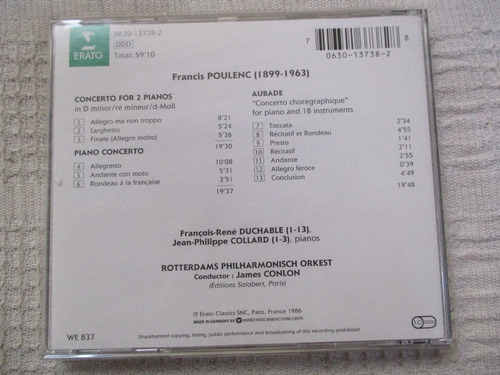 Imagen 2 de 5 de Francis Poulenc Concerto For 2 Pianos Piano Concerto Aubade