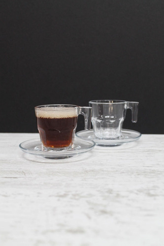 Imagen 6 de 6 de Set X 6 Tazas C/ Plato Cafe Espresso Vidrio Pasabahce Chicas