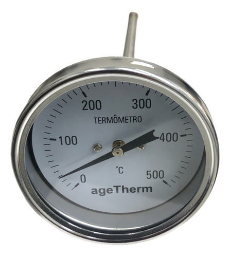 Termômetro 500 Graus Inox Haste 20cm Rosca 1/2 80mm Angular