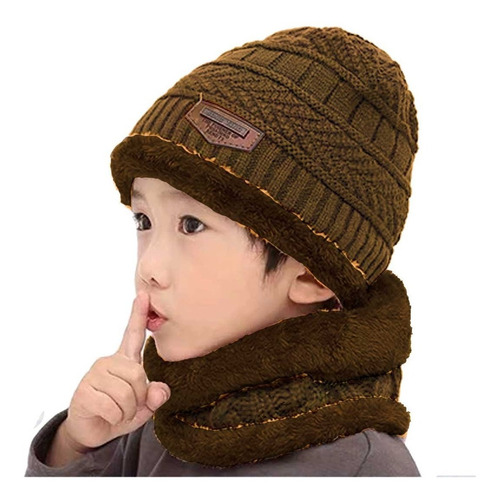 Gorro Y Cuello Para Niños Lana Invierno Con Corderito