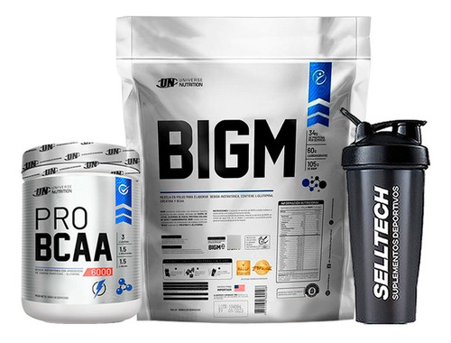 Un Bigm 5kg Chocolate + Bcaa 6000 500gr Naranja + Shaker Pro