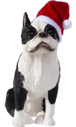 Boston Terrier Sandicast Con Santa Sombrero Ornamento De La 