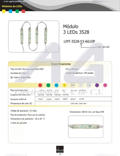 Modulo De 3 Leds Smd 3528 Blanco Exterior Lmt-3528-w3-6610p