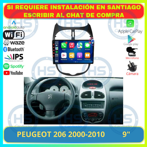 Radio 9 Pulgadas Android Auto Carplay Peugeot 206 2000-2010