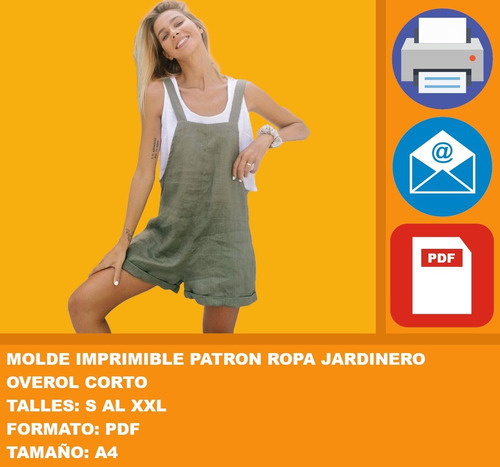 Molde Imprimible Patron Ropa Jardinero Overol Corto 2x1