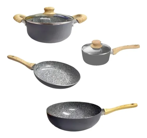 comprar Juego 7pz Olla Cacerola 26cm Sarten 24cm Wok Hudson Granito