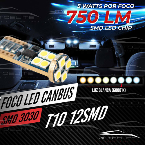 Imagen 2 de 10 de Foco Led T10 Pellizco Canbus 12led Smd 5w Luz Interior Placa