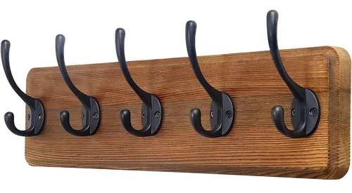 Perchero Rústico De Pared De Madera Maciza De Pino 5 Ganchos