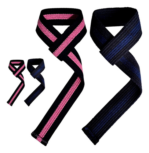 2 Straps Academia Profissional 100% Algodão Mais Resultado Cor Azul E Rosa