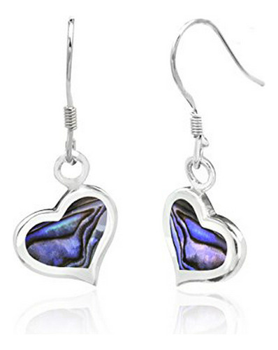 Sterling Silver Abalone Paua Shell Heart Dangle Hook Earring