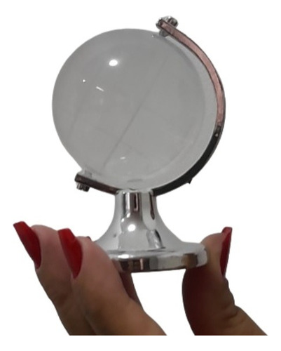 Globo Giratório Mini Decorativo De Vidro - Não Funcional Base Prateado Globo Transparente