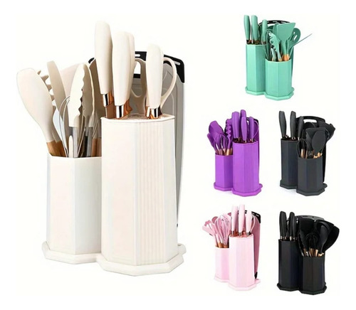 Set 19 Utensilios Cocina Acero Inoxidable Silicona