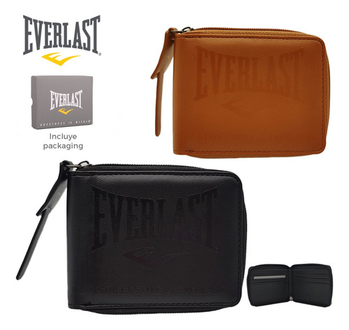 Billetera Everlast Con Cierre - Para Tarjeteros Y Billetes Eve 27164.1 Negro Liso