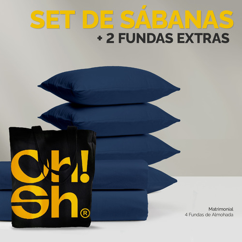 Oh! Sheets Juego De Sabanas Microfibra 7 Piezas Matrimonial Azul Liso