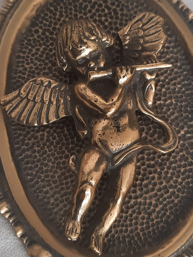 Antiguo Herraje Cuadrito Bronce Macizo Angel  En Relieve