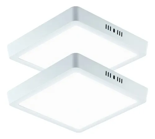 Foto real de Kit 2 Painel Plafon Sobrepor LED 25W Quadrado Luz Branca Fria 6500k Bivolt 110/220V