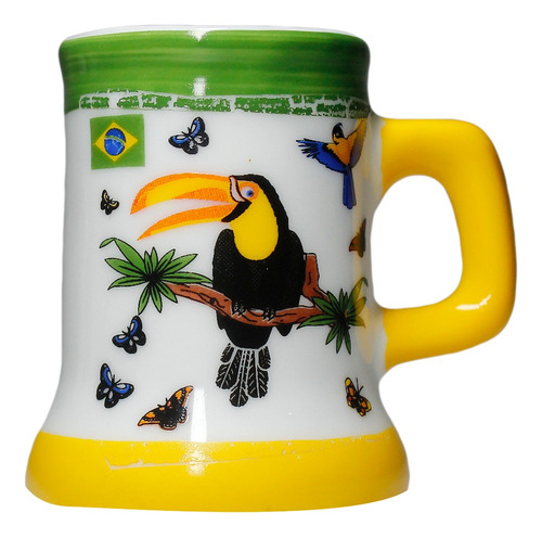 Mini Caneca De Pássaros Campinas Brasil Cerâmica 6cm Cer16