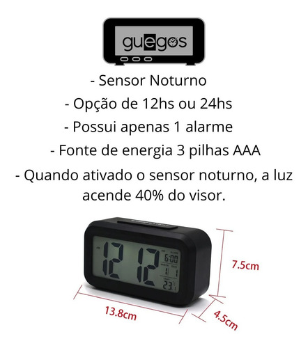 Imagem 6 de 7 de Relógio De Mesa C/ Despertador Digital Light Sensor