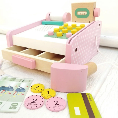 Caja Registradora De Madera Con Escáner Y Terminal De Pago – Juego De Dinero Y Accesorios Para Tiendita Infantil, Ideal Para Niños De 3 Años En Adelante