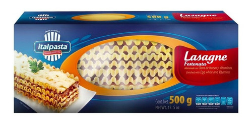 Pasta Lasaña Italpasta 500 Gramo Caja