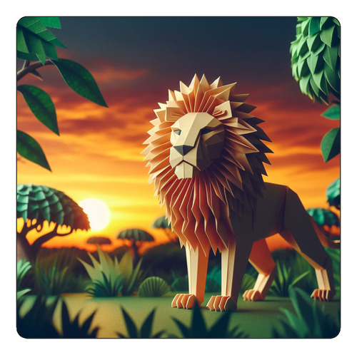 Mousepad Leon Origami Paisaje Atardecer Hermoso