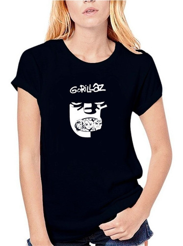 Remera Gorillaz Negra Rock Música Algodón Premium