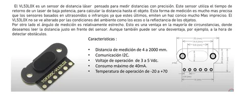 Modulo Sensor Laser Tof200c Medidor Distancia Vl530x Esp32