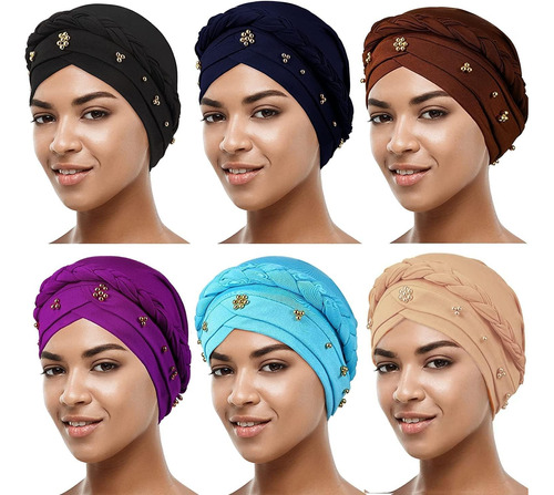 6 Piezas Gorro Turbante Mujer Africana Gorro Con Perla Falsa