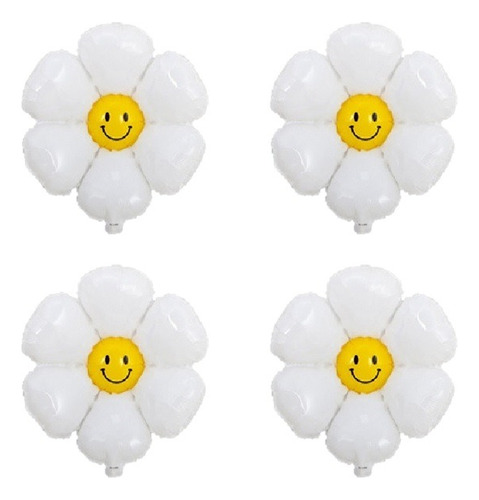 Globos Metálicos Forma Flor Margarita Blanca 20 PuLG C/4 Pz