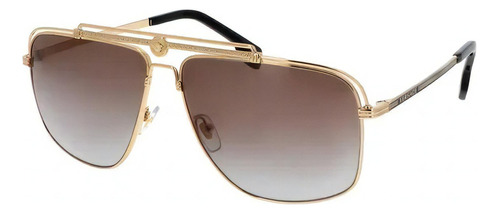 Óculos De Sol Unissex Versace Ve2242 1002/89 61 Armação Dourado Haste Dourado Lente Marrom Desenho Quadrado