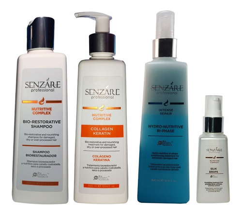 Senzare Kit Shampoo+ Collagen- Keratin+ Bifásico+ Silk Drops