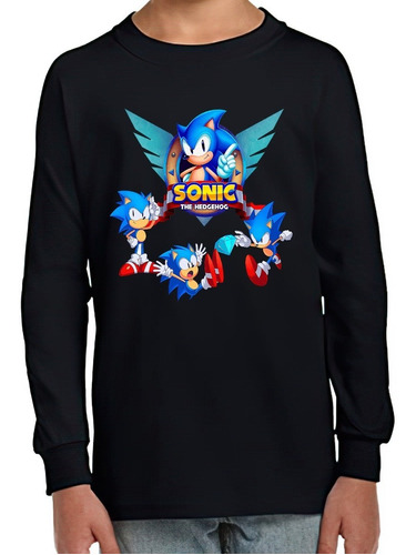 Polera Manga Larga Niño Sonic Figuras 100% Algodón 