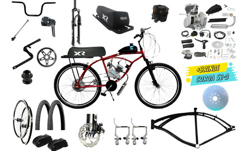 Bicicleta Bike Motorizada Banco Xr + Kit Motor 80cc Moskito Cor Vermelha Tamanho Do Quadro 17