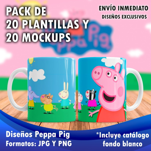 20 Plantillas Peppa Pig Dia Del Niño + 20 Mockups Para Tazas