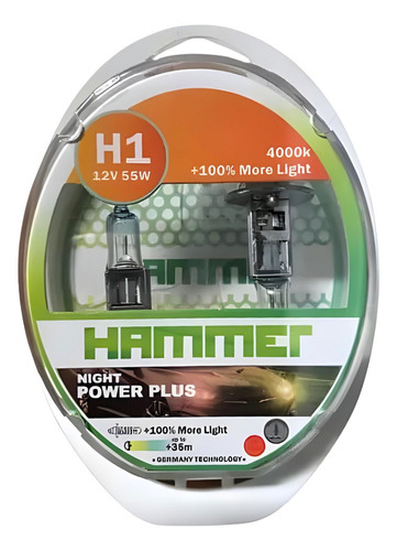 Bombillo H1 Night Power Duo 12v 60w 4000k 100% Luz Hammer