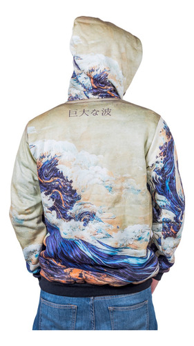 Imagen 3 de 3 de Buzo Hoodie Gran Ola Oceánica Ilustración Japonesa - Irarte