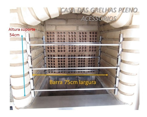 Suporte Churrasqueira Com 7 Posições + 8 Barras Maciça Alum