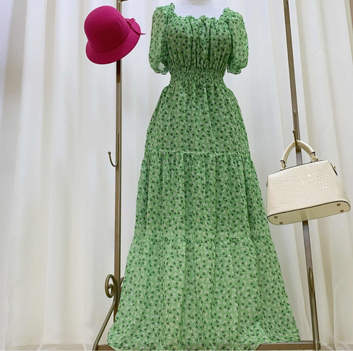 Imagem 6 de 8 de Vestido Longo Ombro A Ombro Ciganinha Manga Princesa Verde