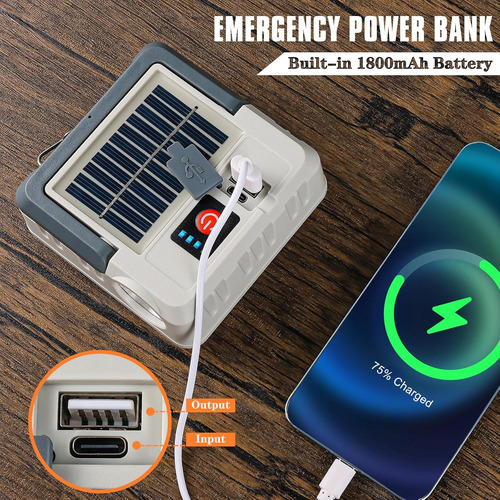Lampara Solar De Camping Led Recargable Con Gancho Usb