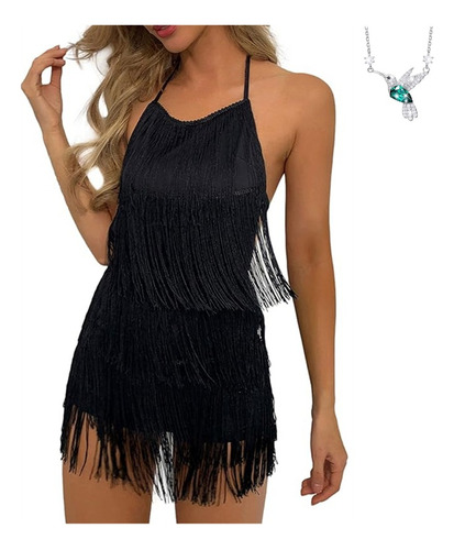 Conjunto De Vestido De Fiesta Sin Espalda Sexy Con Flecos